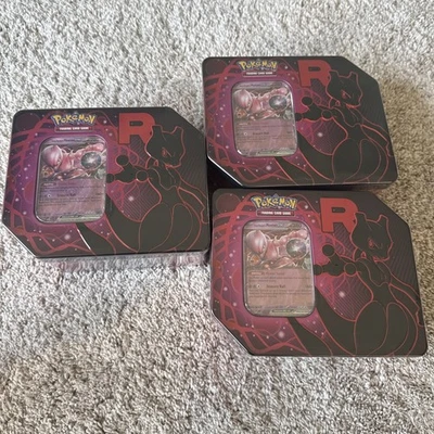 Pokemon TCG Team Rocket Tin (NUEVO) SELLADO Mewtwo Lote de 3 Latas Foto 1 de 4