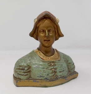 Vtg Spelter Dutch Lady Bust Figure Bronze Cast Iron Great Patina 6x6" - Picture 1 of 19
