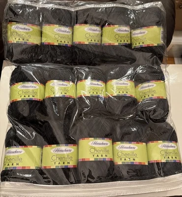 Lote 15 madejas Herrschners hilo chenilla negro 140 yardas 50 gms 100% acrílico Foto 1 de 4