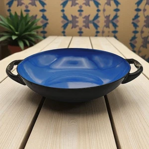 Servizio padella salsa smaltata blu vibrante MCM vintage manici neri 6 in tondo - Foto 1 di 8