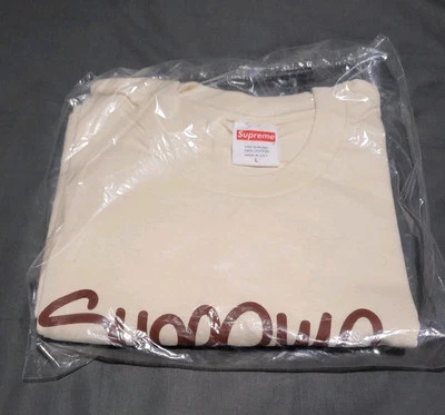 Supreme Handstyle 短袖 T 恤 天然米色 棕色 大号 L 全新 SS22 — 第 1/4 张图片