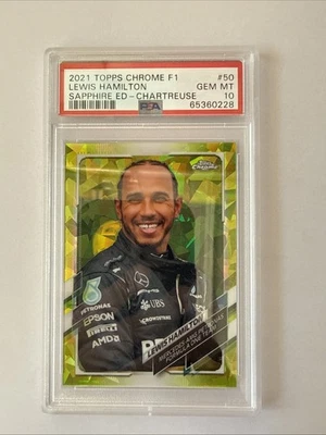 2021 Topps Chrome F1 Lewis Hamilton Sapphire Chartreuse /199 #50. PSA 10 - Image 1 of 3