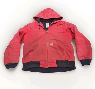 Chaqueta Carhartt J140 roja vintage para hombre mediana con capucha descolorida desgastada Foto 1 de 4
