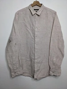 French Connection Linen Button Up Shirt Mens Medium Beige Dress Casual Worn Y2K - Picture 1 of 9