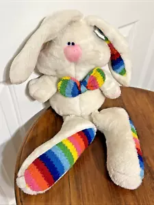 1984 Dakin Fun Farm plush White Bunny Rabbit Rainbow Chenille Feet Ears 19" - Picture 1 of 6