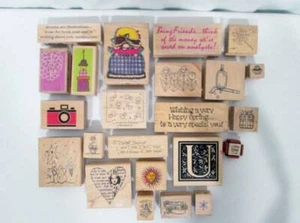 Vtg 90s Stampin Up Ink a Dinka Etc Rubber Stamps Wood Mounted Asst Mixed LOT 23 - Picture 1 of 12