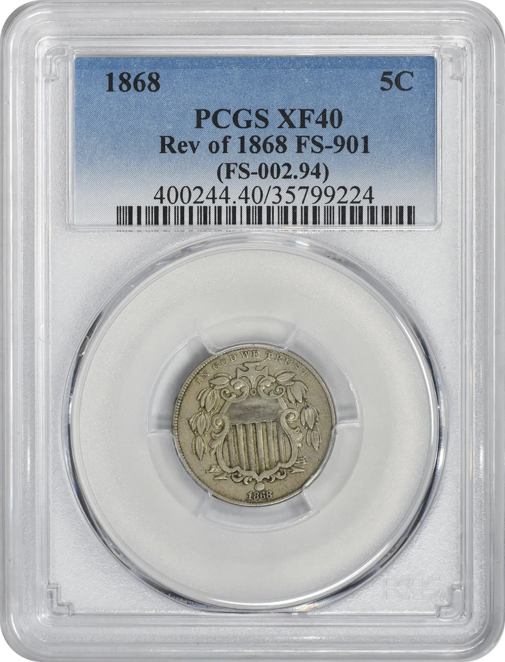 1868 Shield Nickel Reverse of 1868 FS-901 XF40 PCGS - Image 1 of 2