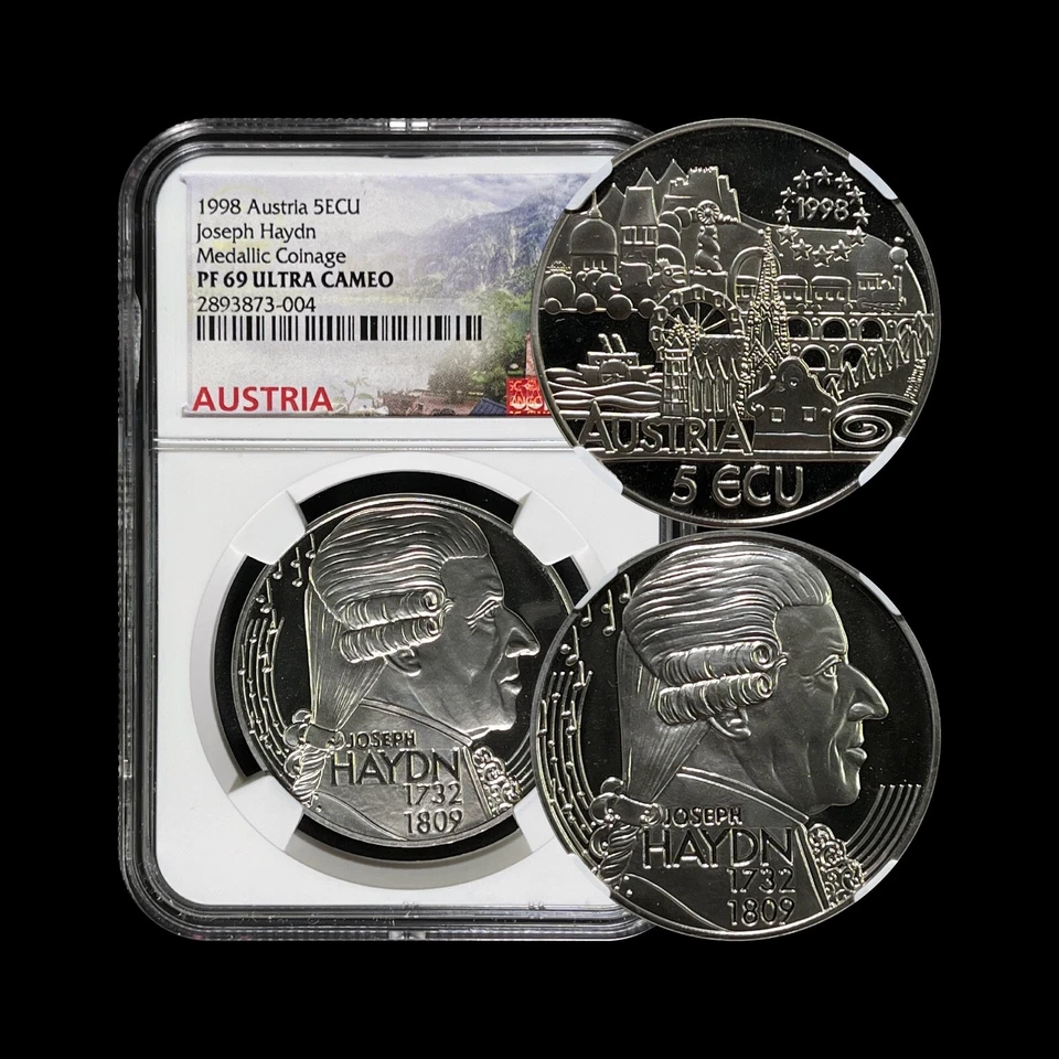 AUSTRIA. 1998, 5 ECU - NGC PF69 - Top Pop 🥇 Joseph Haydn 🎶 - Image 1 of 4