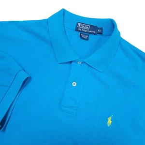 Vintage Polo Ralph Lauren Herren XL einfarbig blau gelb Pony Stretch Strick - Bild 1 von 6