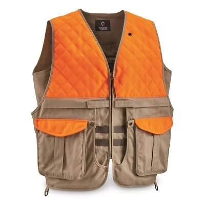 New Mens Upland Vest for Bird Hunting, Khaki Orange w Back Game Pouch M L XL 2XL - Image 1 of 4