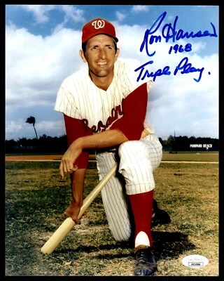 RON HANSEN SIGNED 8X10 INSCRIBED"1968 TRIPLE PLAY" WITH JSA COA WASHGINTON - Image 1 of 2