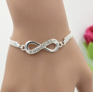 Women's Fashion Jewelry Silver Plated Infinity Love Bracelet TK7-4 - Picture 1 of 3