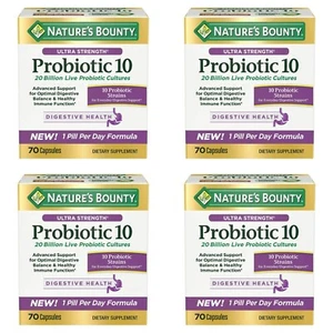 4 PACK Nature's Bounty Ultra Strength Probiotic 10 Cpsl, 70 Ct Digestive Support - Picture 1 of 4