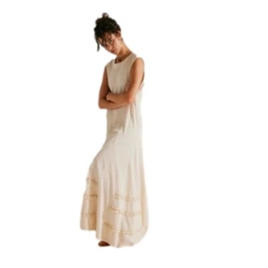 Vestido Free People Mediano Playa Arya Midi Sol Línea A Algodón Crema Nuevo con Etiquetas - Imagen 1 de 6