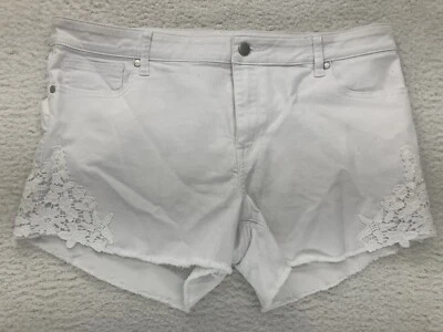 Pantalones Cortos Lauren Conrad Mujer Talla 16 Blanco Floral Ojales Dobladillo con Cordones Bolsillos Informales Foto 1 de 4