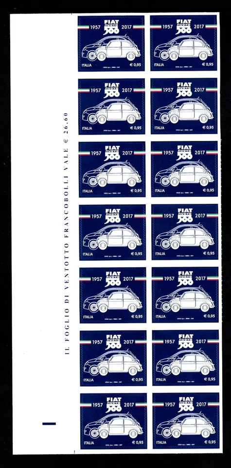 Italia 2017 : Fiat 500 - blocco di 14 valori - nuovo non linguellati - Immagine 1 di 1