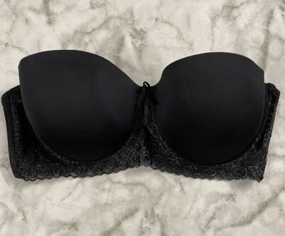 Sujetador Delta Burke Mujeres Sin Tirantes Con Aros Moldeado Borde Floral Encaje Sexy NEGRO 40DD Foto 1 de 4