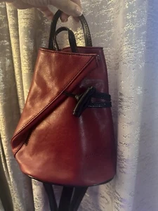 Vintage VERA PELLE Italian Rust Red Leather Sac Rucksack Bag - Picture 1 of 8