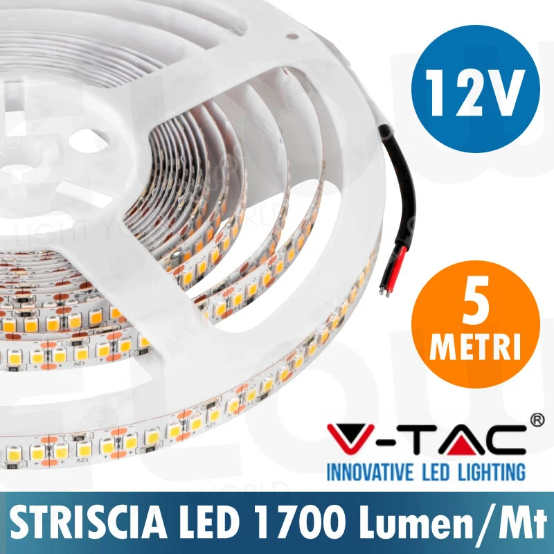 V-TAC VT-2835 Striscia LED 12V SMD2835 5M 17W/M 204LED/M 100LM/W monocolore