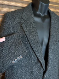 Vintage 80s Bill Blass Mens 42R Herringbone Tweed Black Blazer Sport Coat Jacket - Picture 1 of 20
