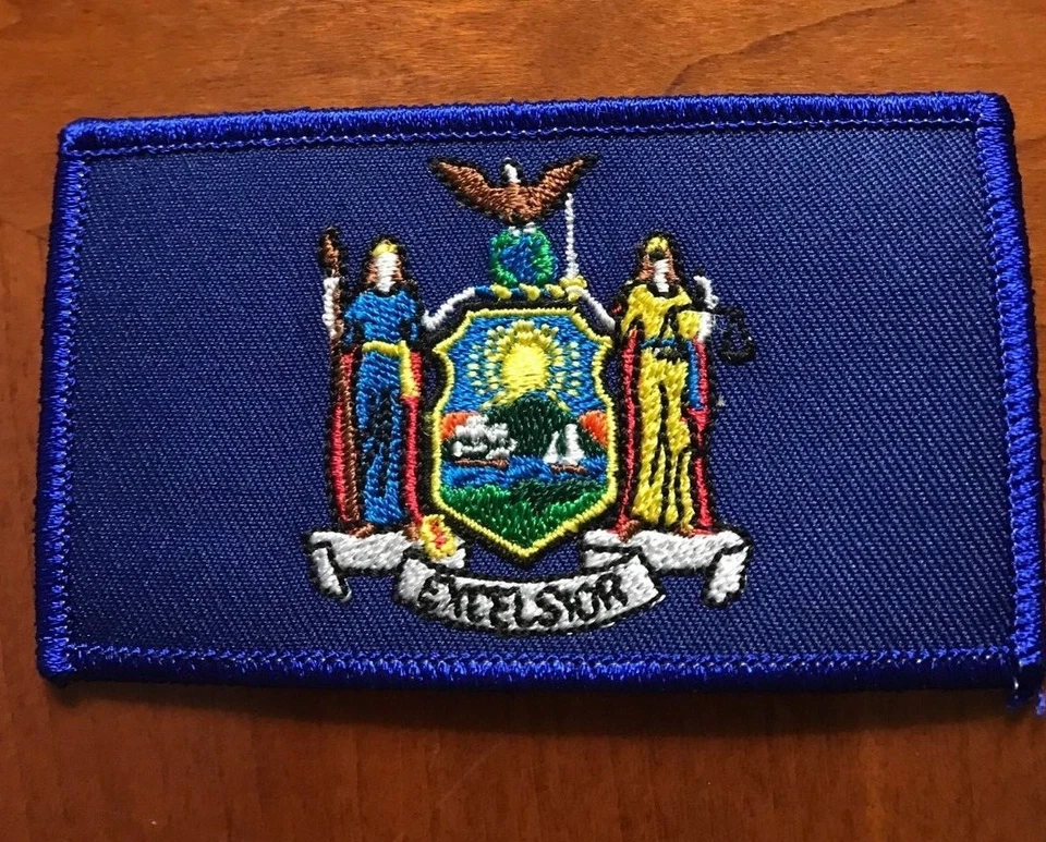 New York State Flag Embroidered Motorcycle Biker Patch 2" x 3.5"  Made in USA - Image 1 of 1