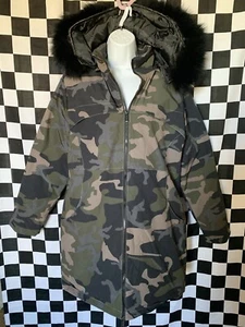 New Long Thick ARMY Green CAMOUFLAGE PUFFER Ski Coat CAMO Jacket Fur Women's M - Picture 1 of 11