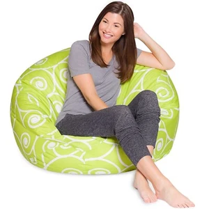 Posh Beanbags Bean Bag Chair, X-Large-48in, Pattern Swirls Lime and White - Picture 1 of 6