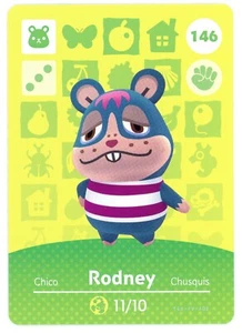 Rodney 146 - Amiibo Card - Animal Crossing Series 2 - Authentic Nintendo 11/10 - Picture 1 of 1