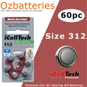 60pc Size 312 Hearing Aid Batteries / Mercury Free / iCellTech Expiry 02/2029 - Picture 1 of 3