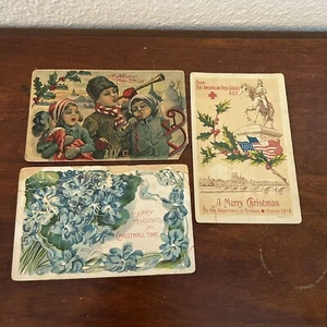 Antique Christmas Postcards Ephemera Lot Of 3 Junk Journal Scrapbook Art - Picture 1 of 5