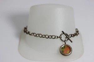 Pulsera de eslabones 925 hecha a mano con 2 dije de flores firmada "S Flemming" -12358 - Imagen 1 de 4