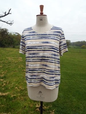 EASTEX Navy & Beige Print Short Sleeve Stretch Top Part Lined UK 18 RRP £59 NEW - Image 1 of 4