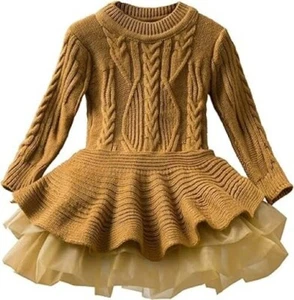 youth/Kid/Girls Long Sleeve Casual Birthday Dress with Tutu Skirt Size 6/7 Brown - Picture 1 of 9