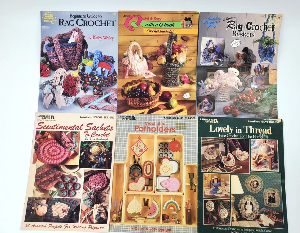 6X Various Crochet Booklets Vintage Leisure Arts Annie's Attic Lot F - Image 1 of 4