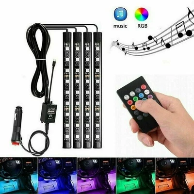 Striscia Led Rgb per Interni Auto Luci Atmosfera  Vano Piedi con Telecomando 12V - Immagine 1 di 4