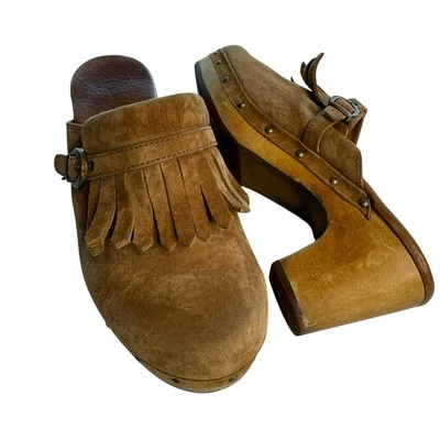 UGG Australia Gweneth Clogs Womens Size 7 EU 38 Brown Leather Fringe - Image 1 of 4