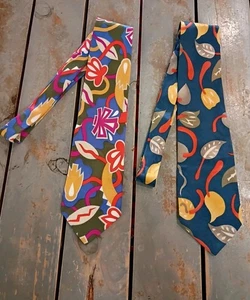 Rare Vintage 80's Italian Floral Artistic Memphis Milano d. Scand Silk Tie- 2 Pk - Picture 1 of 6