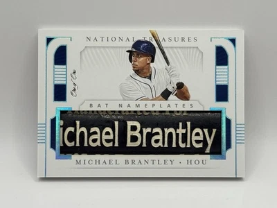 National Treasures 2019 - Michael Brantley - Astros juego usado placa de identificación de murciélago 1/1 Foto 1 de 2