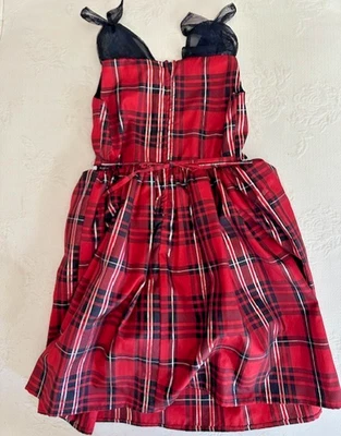 Vestido de vacaciones Speechless para niños niñas a cuadros rojo negro terciopelo corpiño con lazo talla 6 Foto 1 de 4