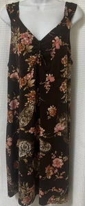 Vintage Sun Dress Size 18 20 W Hippie Boho Brown Floral Knee Length Y2K Stretch - Picture 1 of 15
