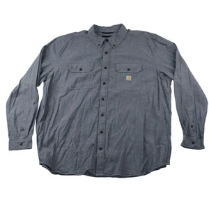 Camicia Carhart Loose Fit Uomo 3XL Alta Grigio Blu Chambray Manica Lunga Bottoni - Foto 1 di 9