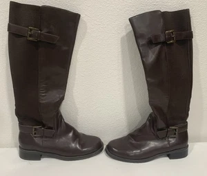 Aerosoles Hayride Sz 6M Tall Round Toe Riding Boots Brown Zip Up Faux Leather - Picture 1 of 16