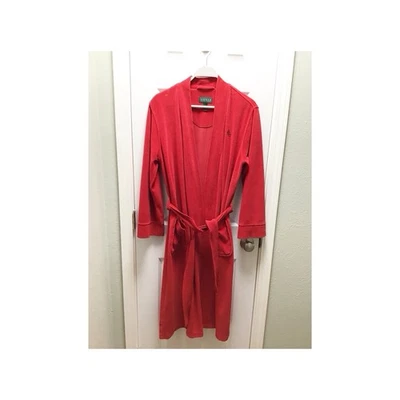 Lauren Ralph Lauren Red Velour Robe Size Small Belted LRL Logo Vintage - Image 1 of 4