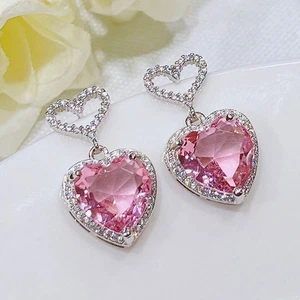 2,30 ctw Herz Laborgefertigt Rosa Saphir Ohrhänger 14K Weißgold plattiert - Bild 1 von 6