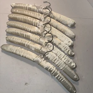 Padded Ivory/ Goldish  Satin Covered Foam Hangers Lot Of  7 white 2B - Picture 1 of 3