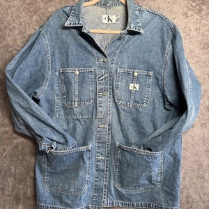 Vintage Calvin Klein Denim Jacket Medium Chore Trucker Barn 1990s Distressed - Picture 1 of 11