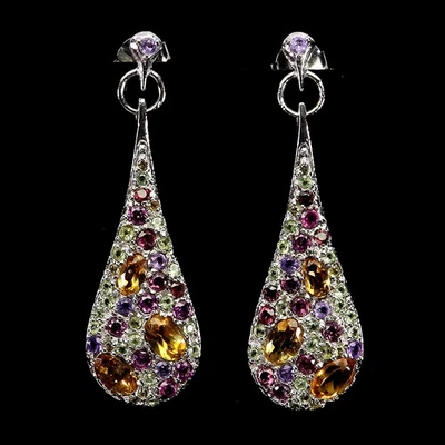 925 Sterling Silver Earrings Pear Citrine 6x4mm Amethyst Gemstone Jewelry - Image 1 of 4