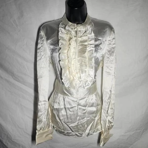 Top vampiro vittoriano vintage y2k anni 90 seta bianco civetta - Foto 1 di 5