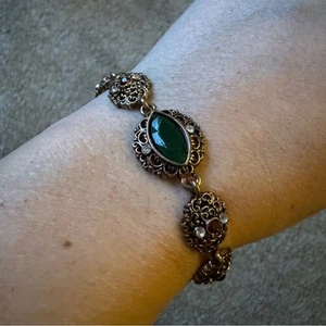 Bronze Tone Rhinestone Vintage Inspired Bracelet Clasp Closure Womens Jewelry - Bild 1 von 5