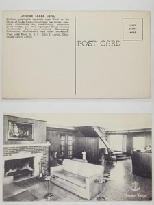 Anchor Lodge Hotel Interior Fireplace Couch Lorain OH Lake Erie B&W PC - Picture 1 of 1